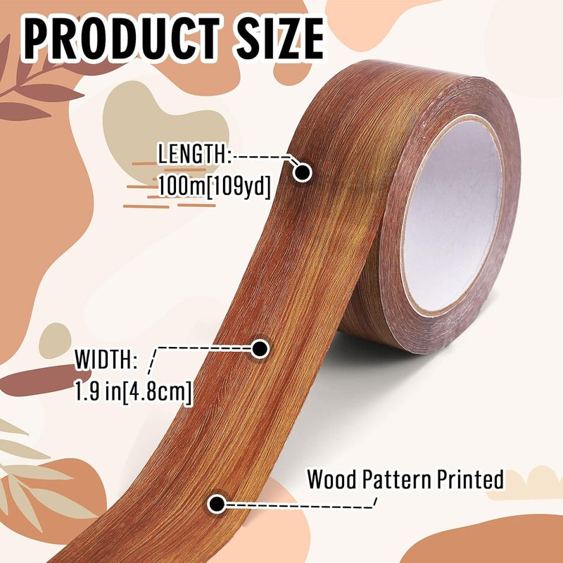 Whaline 109 Yard Wood Grain Packing Tape Brown Decorative Gift Wrapping Tape for Small Business DIY Crafts Box Carton Decor - Image 2